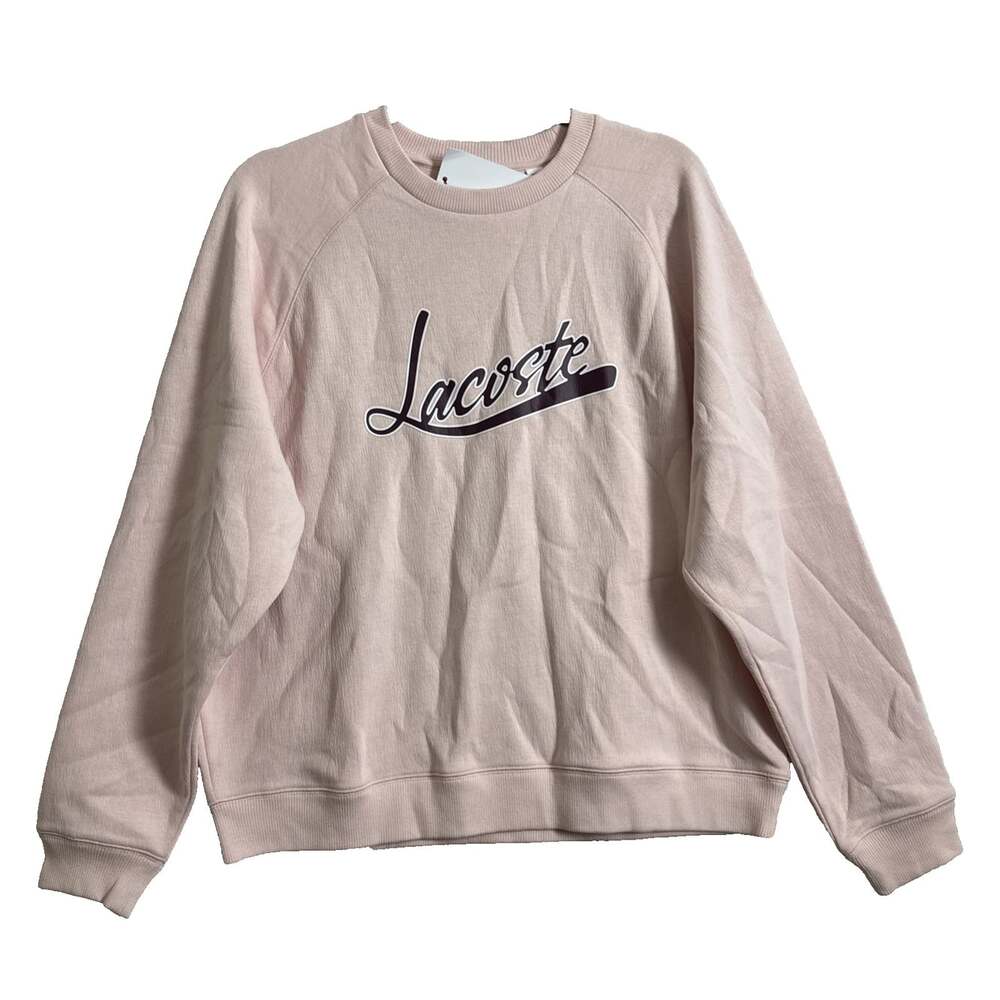 Lacoste Women's 42 Pink Cotton Blend Long Sleeve Crewneck Spell out Pullover